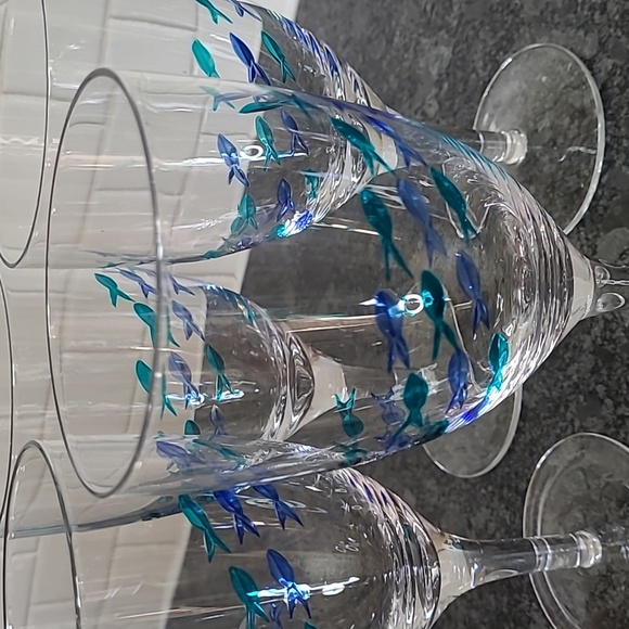 Barstow Cut Glass Blue and Turquoise Fish Goblets - Set of 4 - Picture 5 of 9
